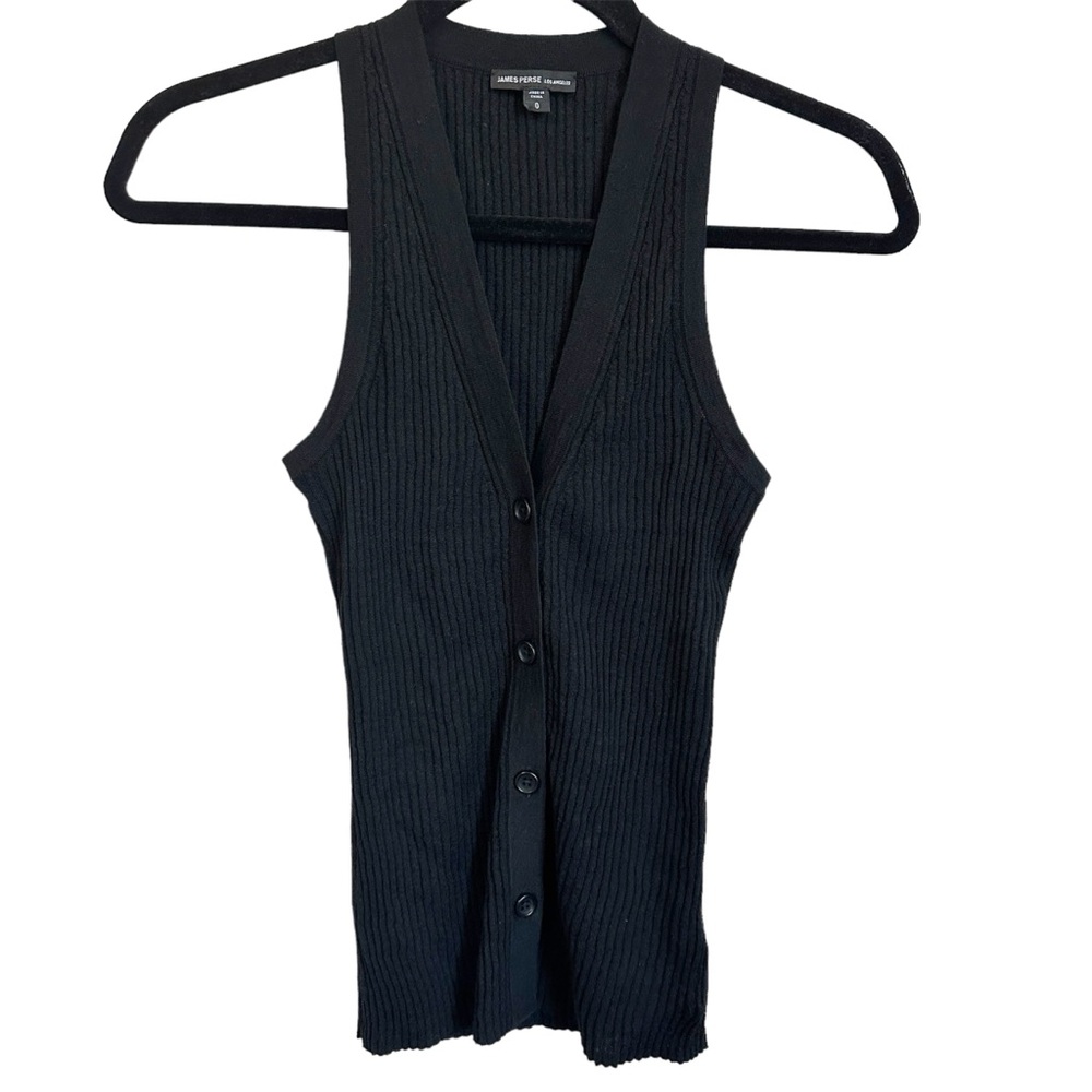 James Perse Ribbed Linen Blend Vest Sz 0 Black - Picture 8 of 8